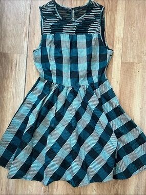 Fossil Teal and Black Asymmetrical Fit-and-Flare Dress